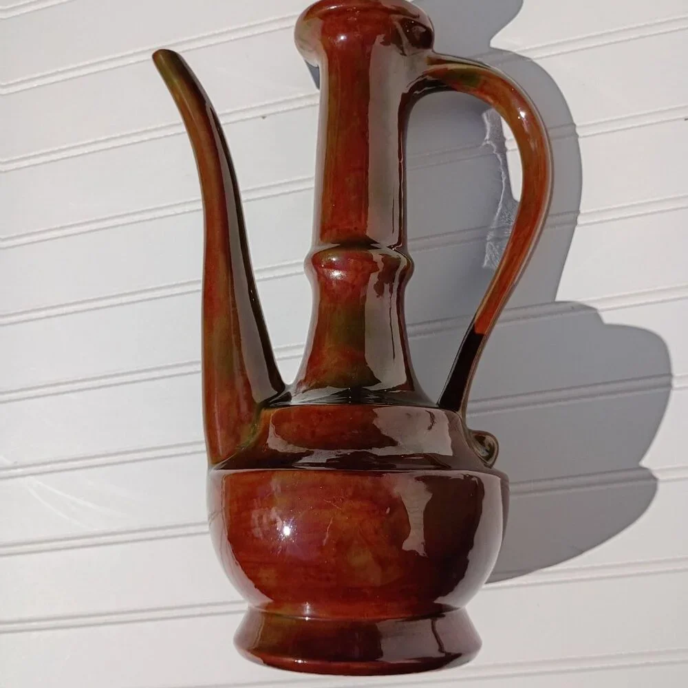Vtg Mid-Century Modern Ceramic Ewer Pitcher Drip Glaze Decorative Vase No Lid